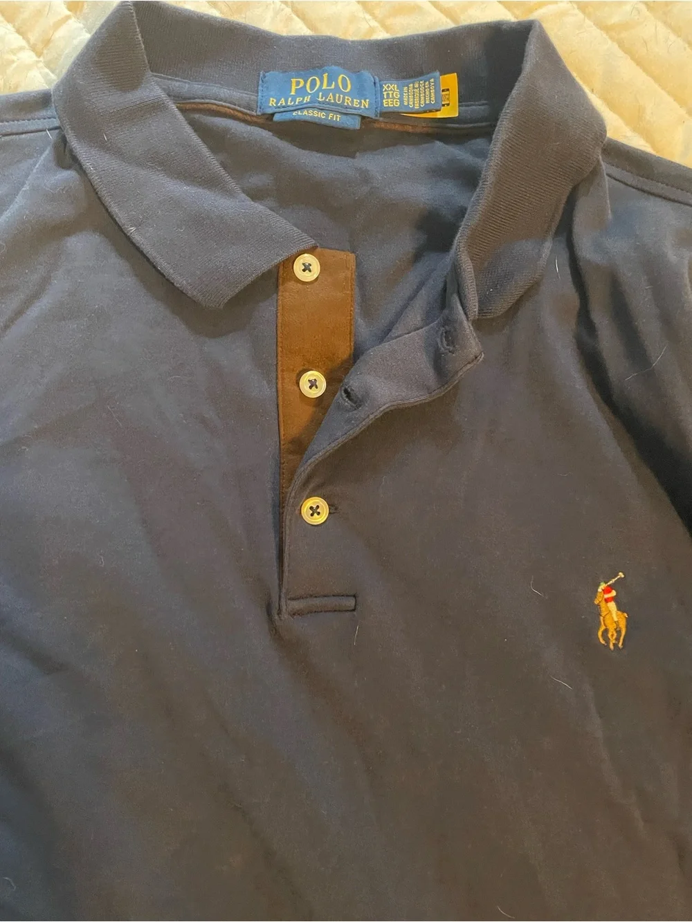 Polo by Ralph Lauren Navy Long-Sleeve Classic Polo with Gold Pony